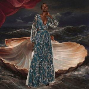 Mac Duggal Backless Floral Gown